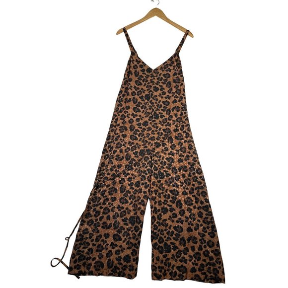 Gianni Bini‎ Leopard Print Jumpsuit sz 2 Brown/Black - Picture 1 of 8